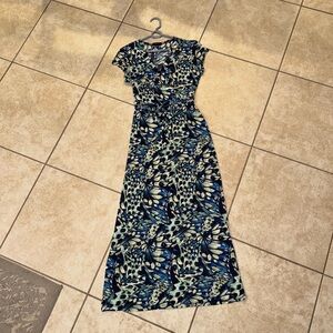 Cocomo Vintage OG Blue Green Black White Butterfly Style Fancy Maxi Dress